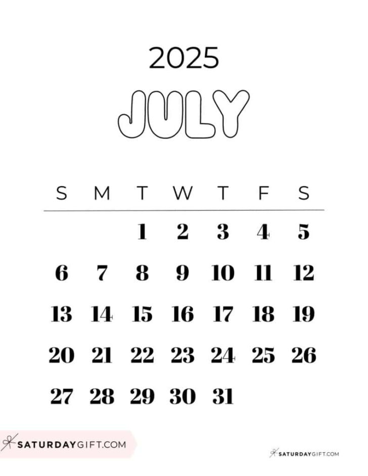 July Calendar 2025 Cute