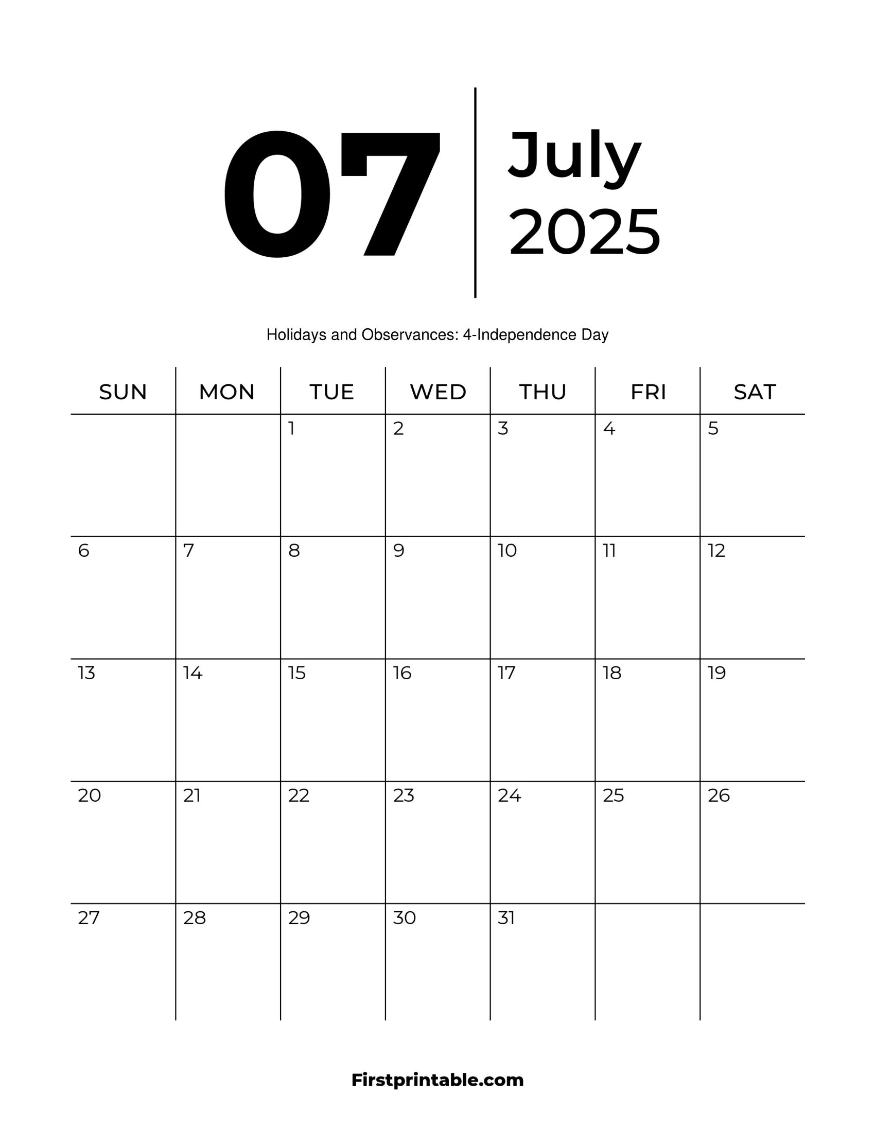 July 2025 Calendars - Free Printable &amp;amp; Fillable regarding Printable July Calendar 2025 Template
