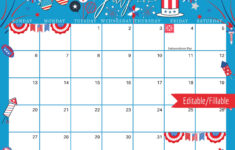 July 2025 Digital Calendar – Blue 4Th Of July Planner Editable with July Calendar 2025 Singapore