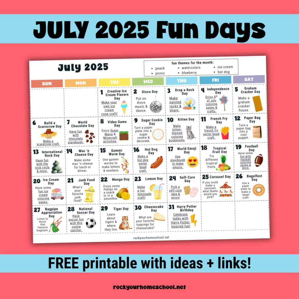 July 2025 Fun Days Calendar (Color) - Rock Your Homeschool with National Day Calendar July 2025