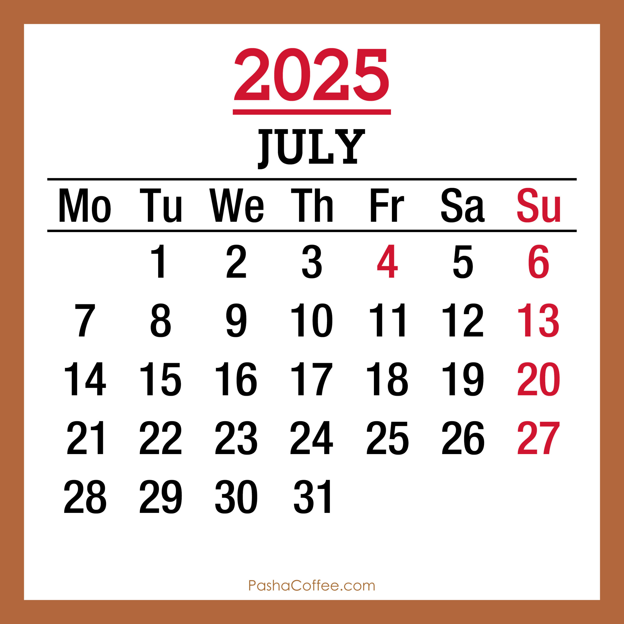 July 2025 Monthly Calendar With Holidays, Printable Free, Beige with July Calendar 2025 Holidays