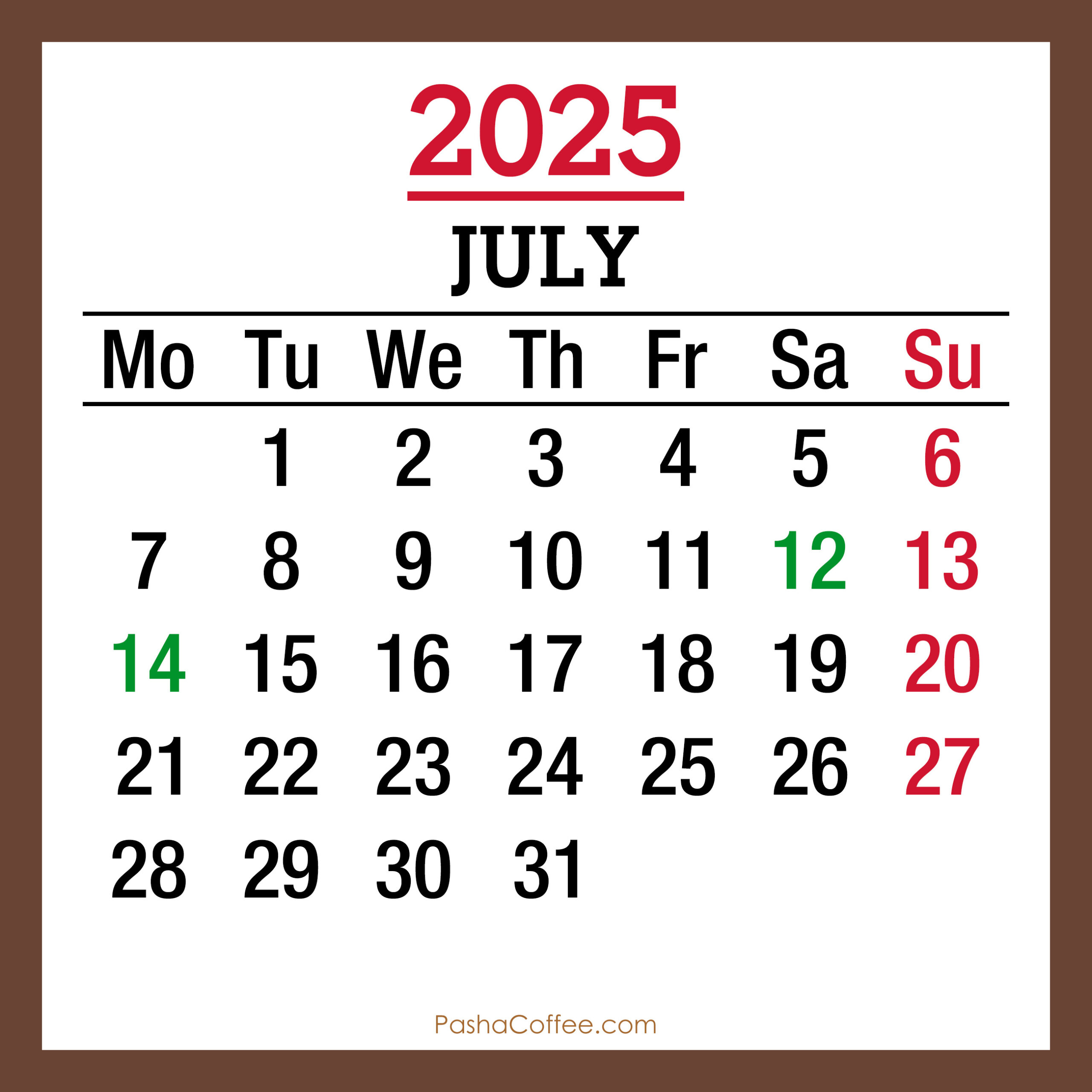 July 2025 Monthly Calendar With Uk Holidays, Printable Free, Brown in July 2025 Calendar Printable UK