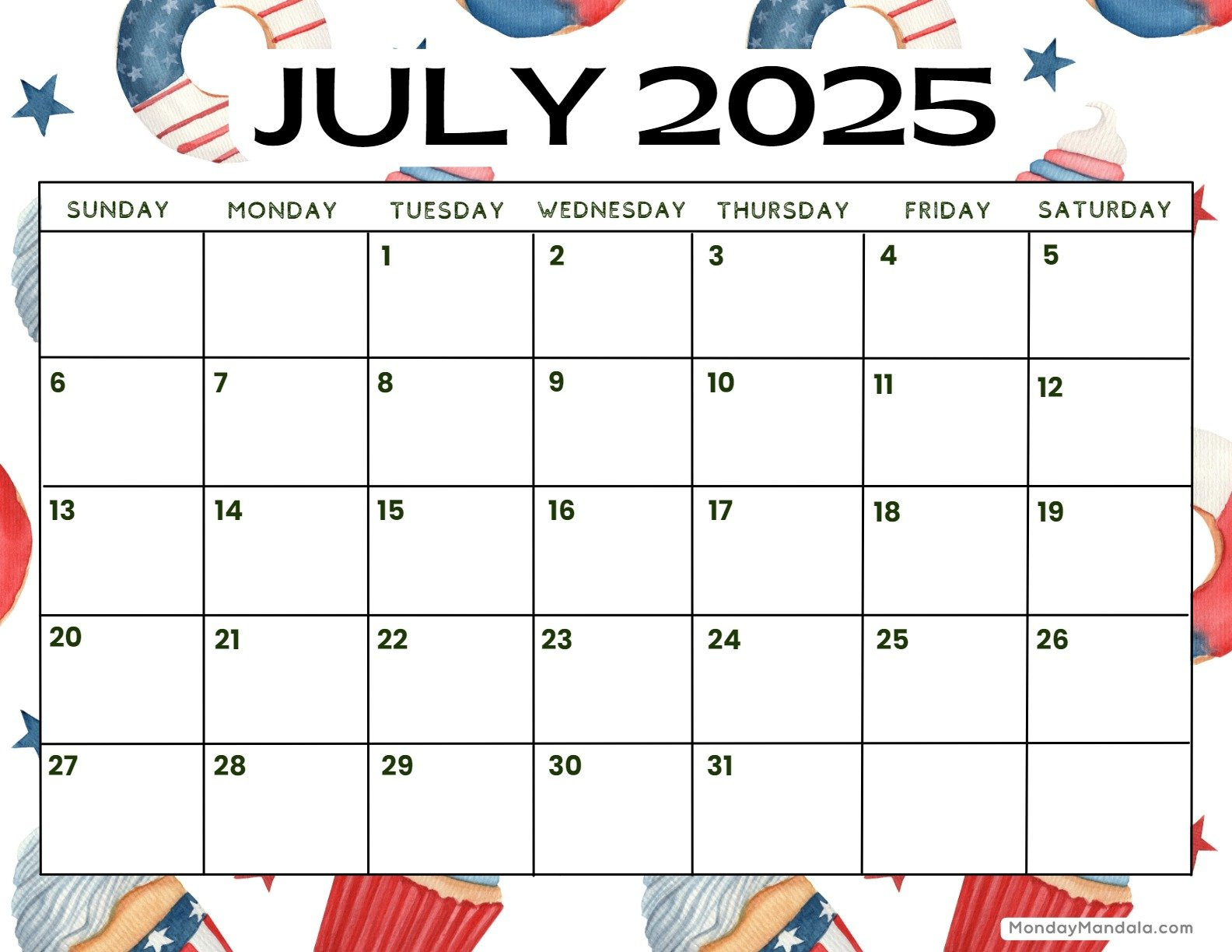 July 2025 Printable Calendar (52 Free Pdf Printables) inside July 4 2025 Calendar Date