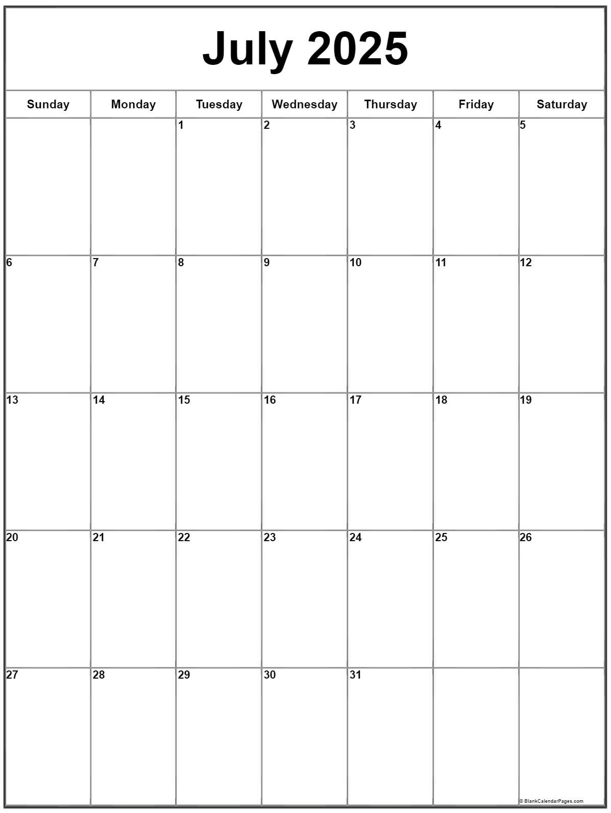 July 2025 Vertical Calendar | Portrait with regard to July 2025 Printable Calendar Portrait