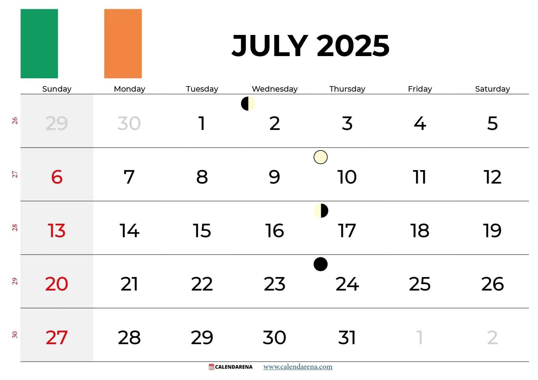 July Calendar 2025 Ireland throughout July Calendar 2025 Holidays