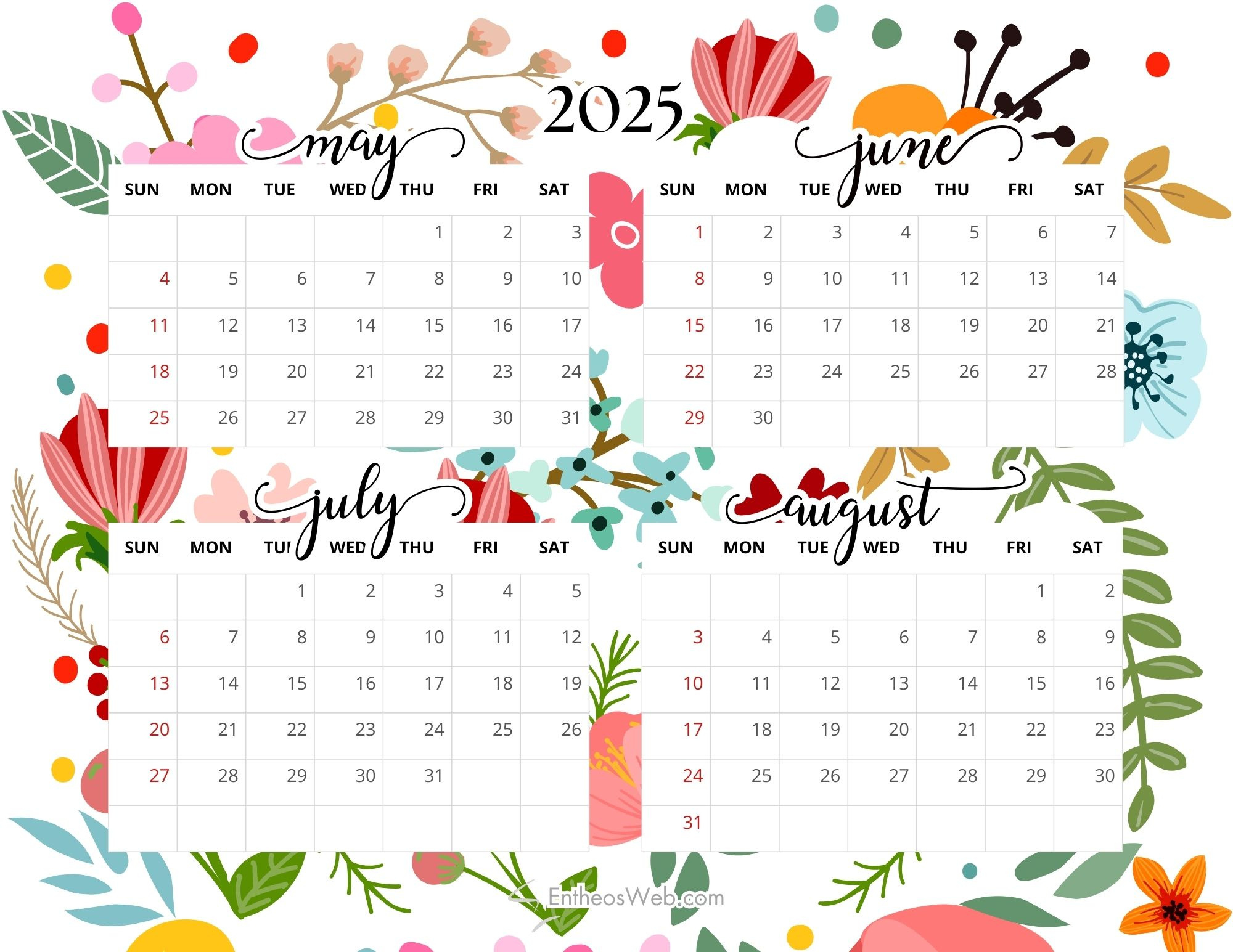 May, June, July, August – 4 Month Calendar | Entheosweb for 4 Month Calendar May June July August 2025
