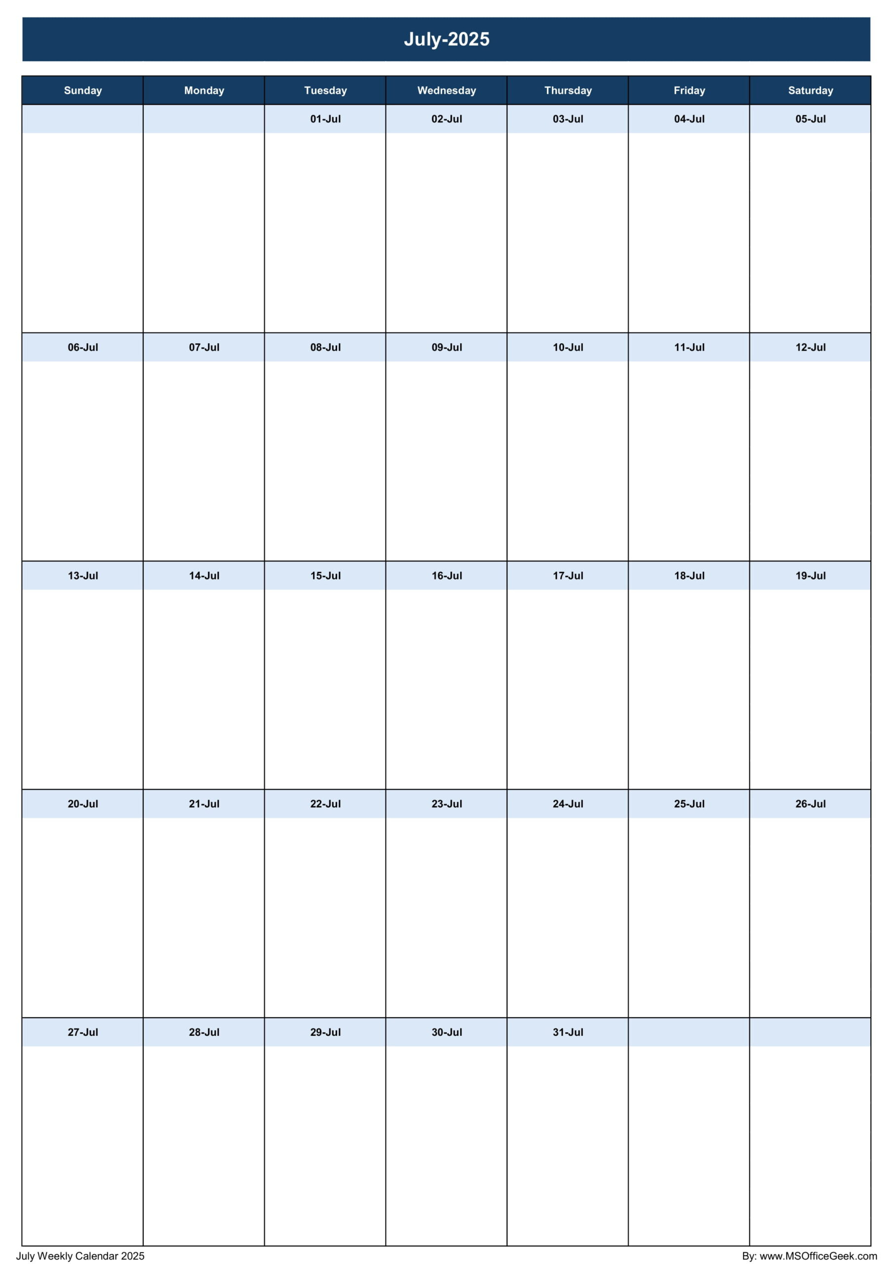 Ready-To-Use Printable Weekly Calendar 2025 - Msofficegeek pertaining to July 2025 Calendar Excel