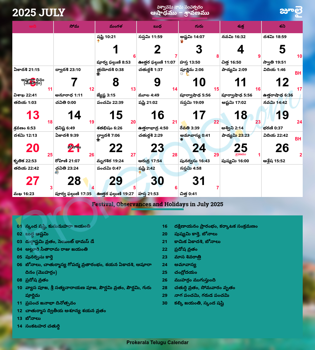 Telugu Calendar 2025, July pertaining to July Calendar 2025 Telugu