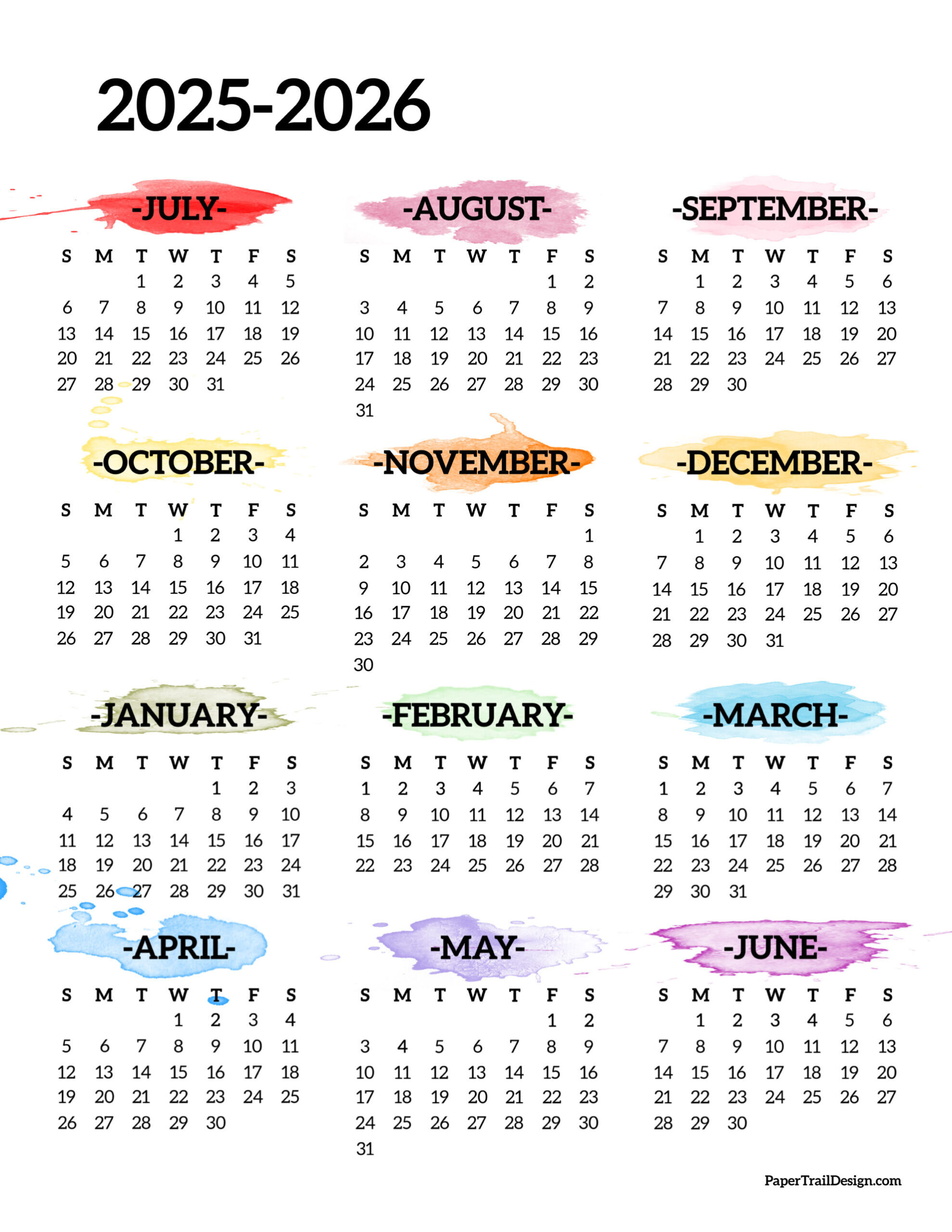 2025-2026 School Year Calendar Free Printable - Paper Trail Design within August 2025 - June 2026 Calendar