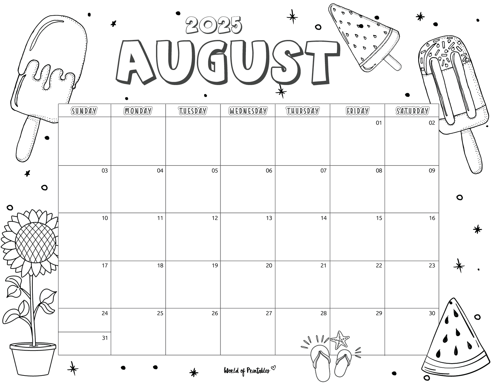 2025 Coloring Calendar - Free Printables - World Of Printables within August 2025 Coloring Calendar