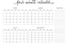 2025 Four Month Calendars – 31 Free Printables | Printabulls in May Through August 2025 Calendar