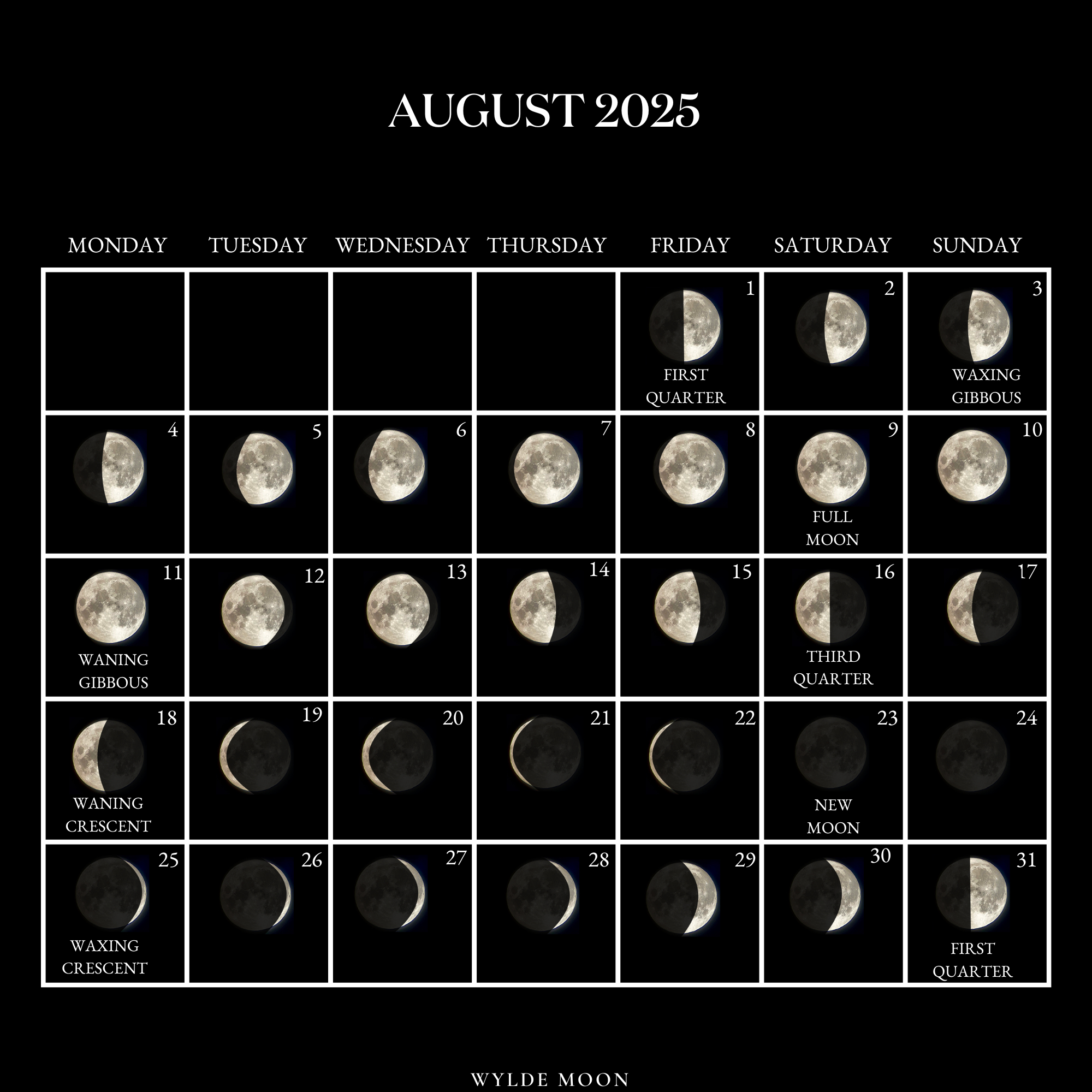 2025 Moon Calendar - Every Phase And Stage Of The Moon pertaining to August Lunar Calendar 2025