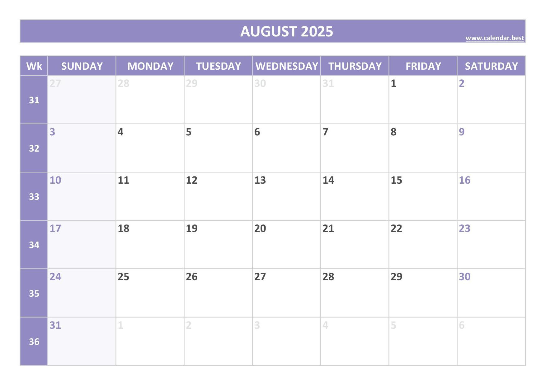 August 2025 Calendar -Calendar.best pertaining to August 1st 2025 Calendar