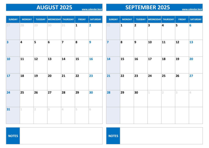 August September 2025 Calendar with Holidays