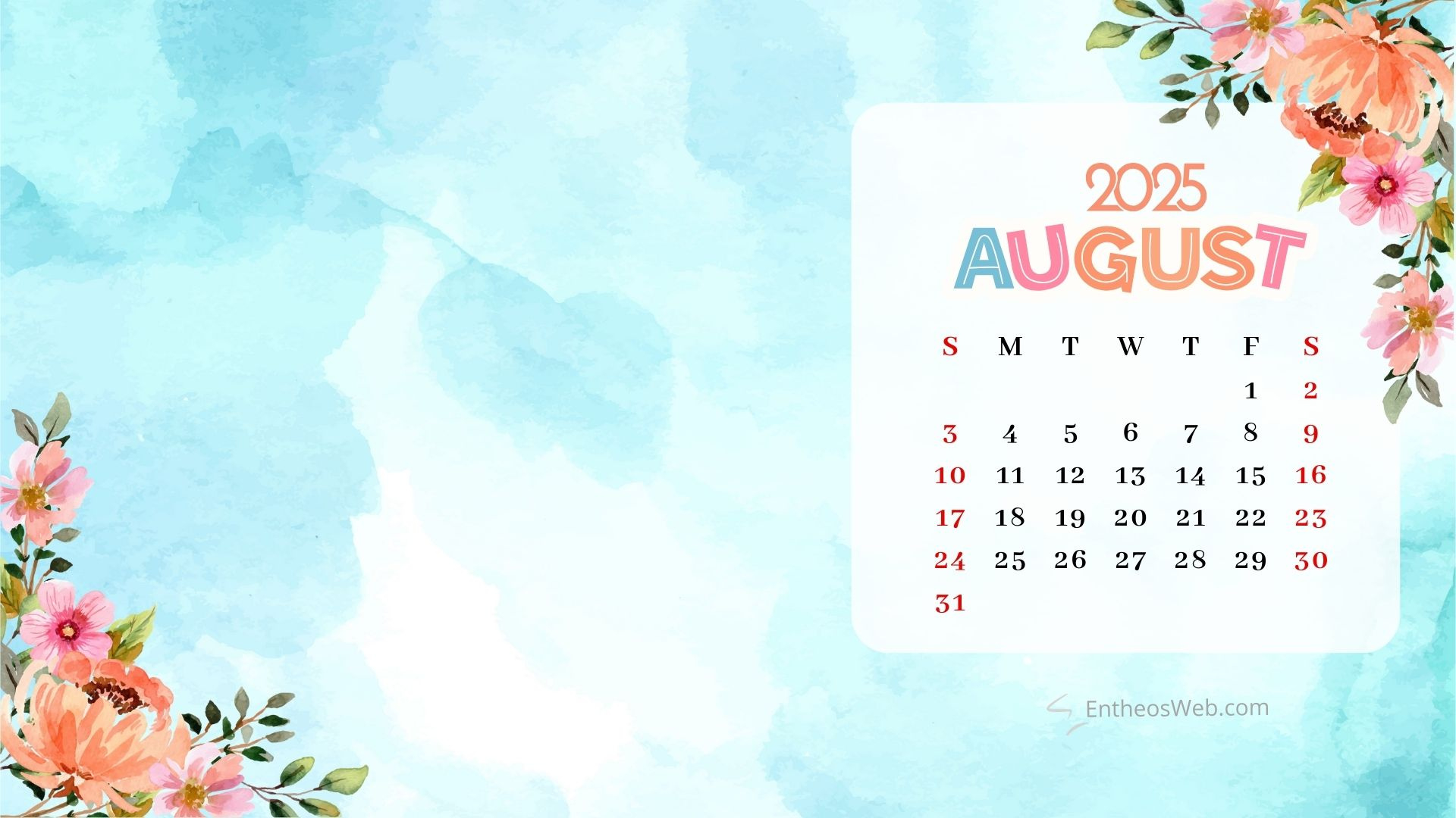 August 2025 Calendar Desktop Wallpapers &amp;amp; Screensavers | Entheosweb in August 2025 Desktop Calendar