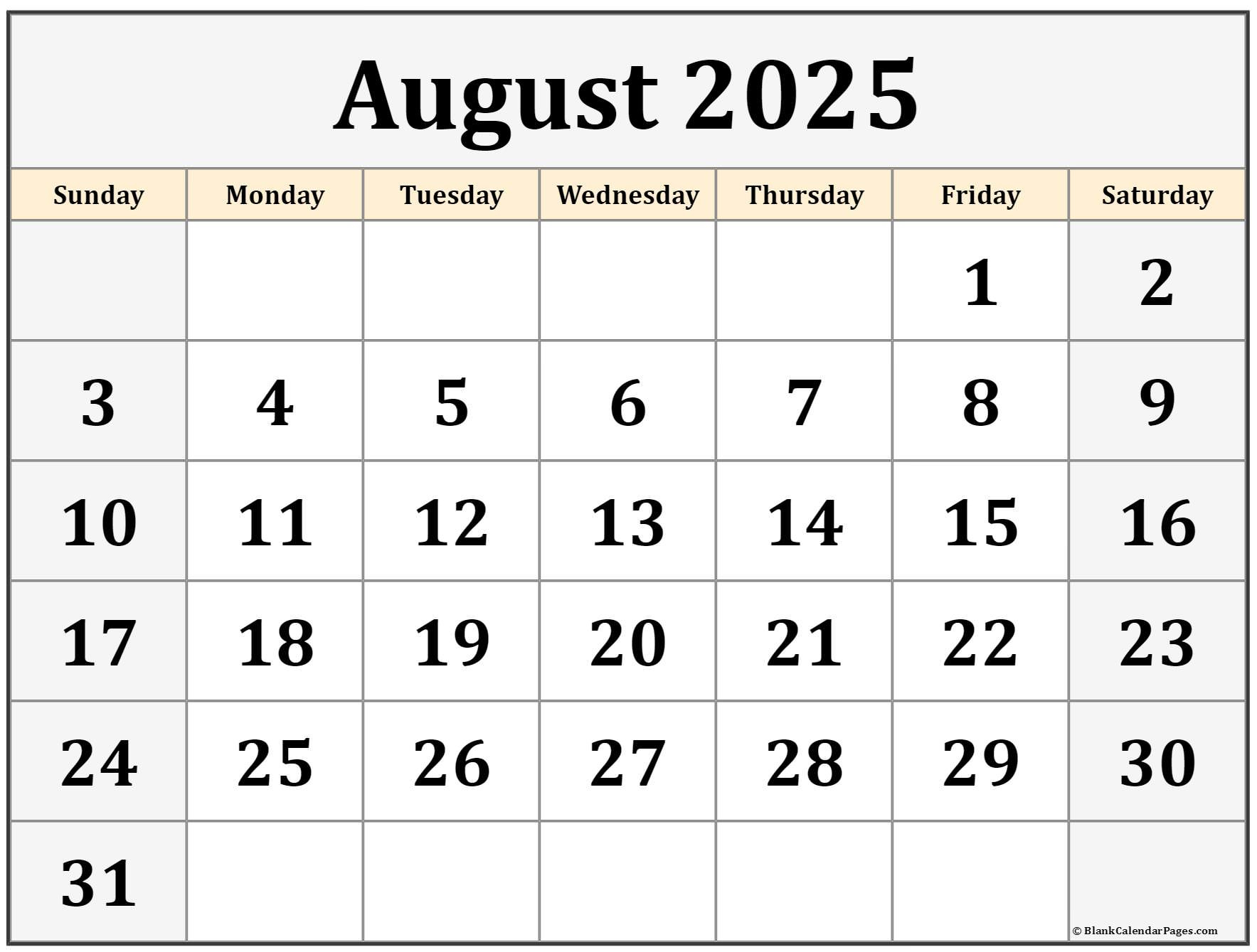 August 2025 Calendar | Free Printable Calendars pertaining to August 2 2025 Calendar