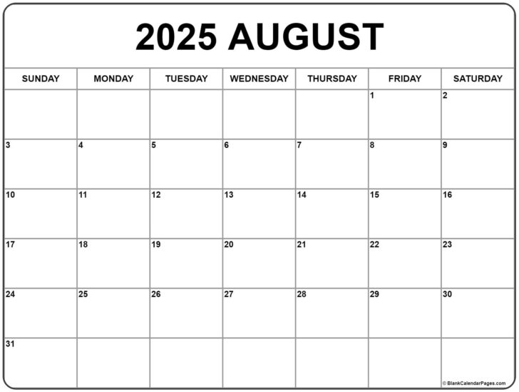 Calendar For August of 2025