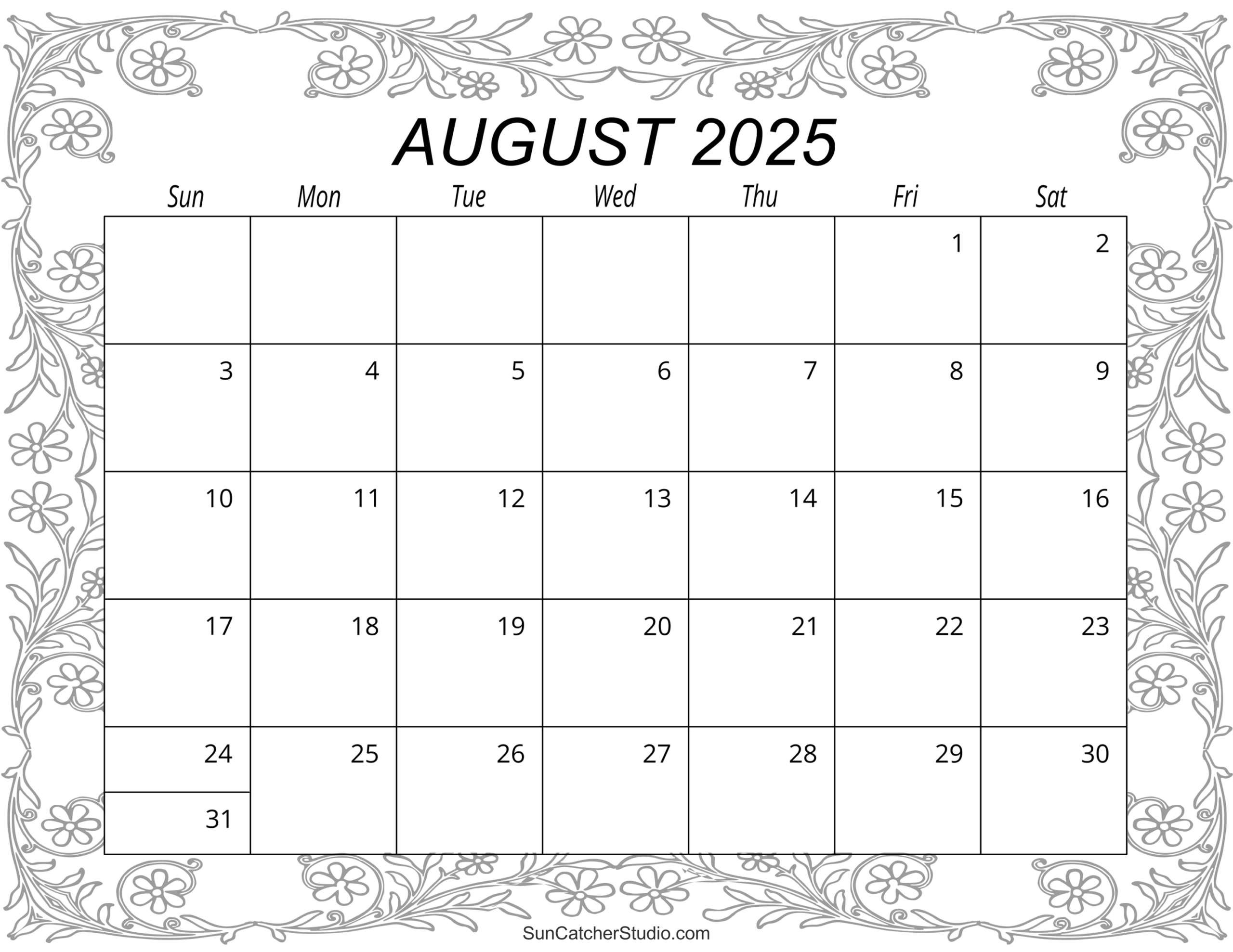 August 2025 Calendar (Free Printable) – Free Printables, Monograms inside August 2025 Coloring Calendar