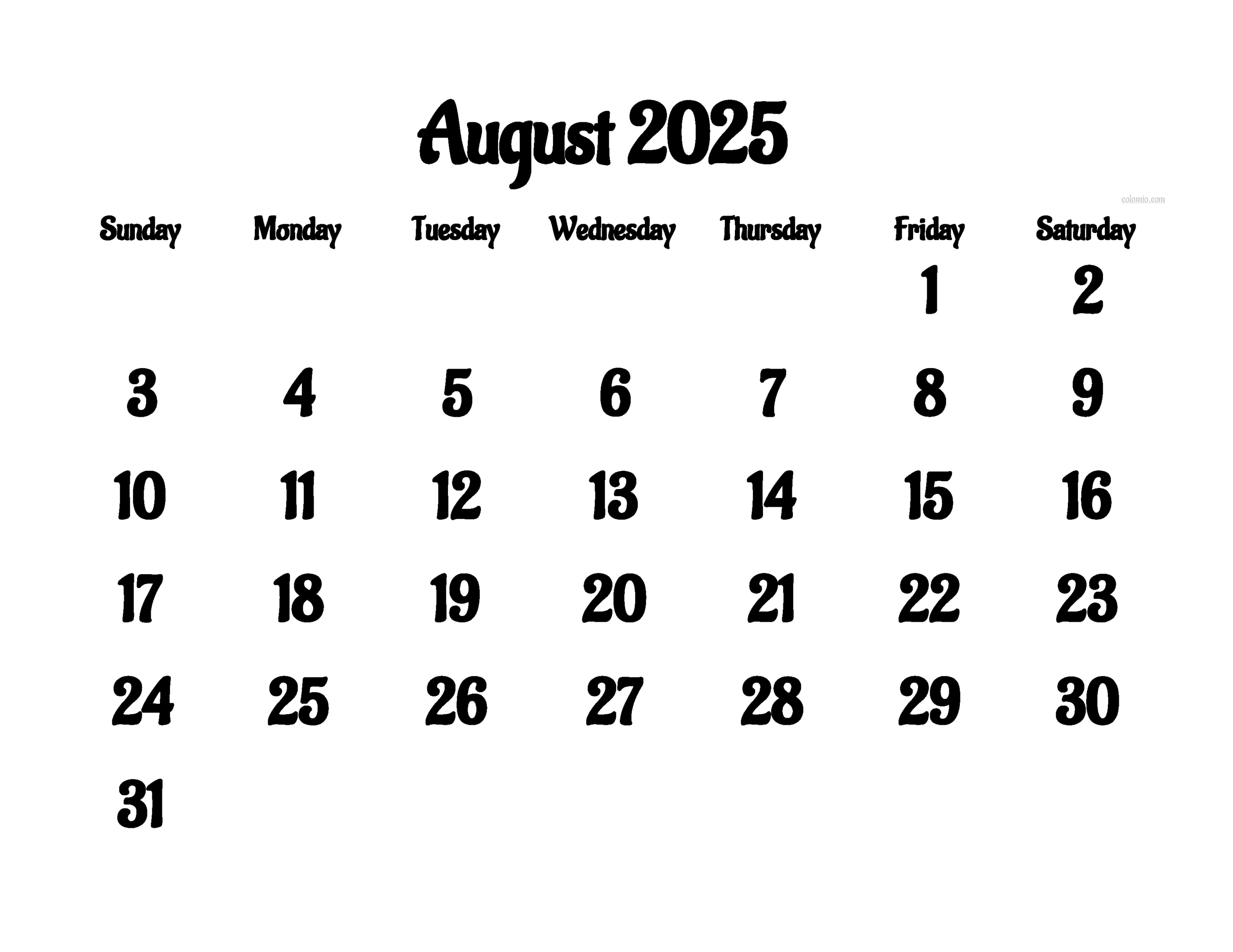 August 2025 Calendar - Free Printable Pdf, Xls And Png | Www for Calendar Of August 2025