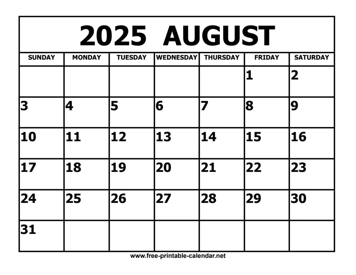 August 2025 Calendar intended for August 5 2025 Calendar