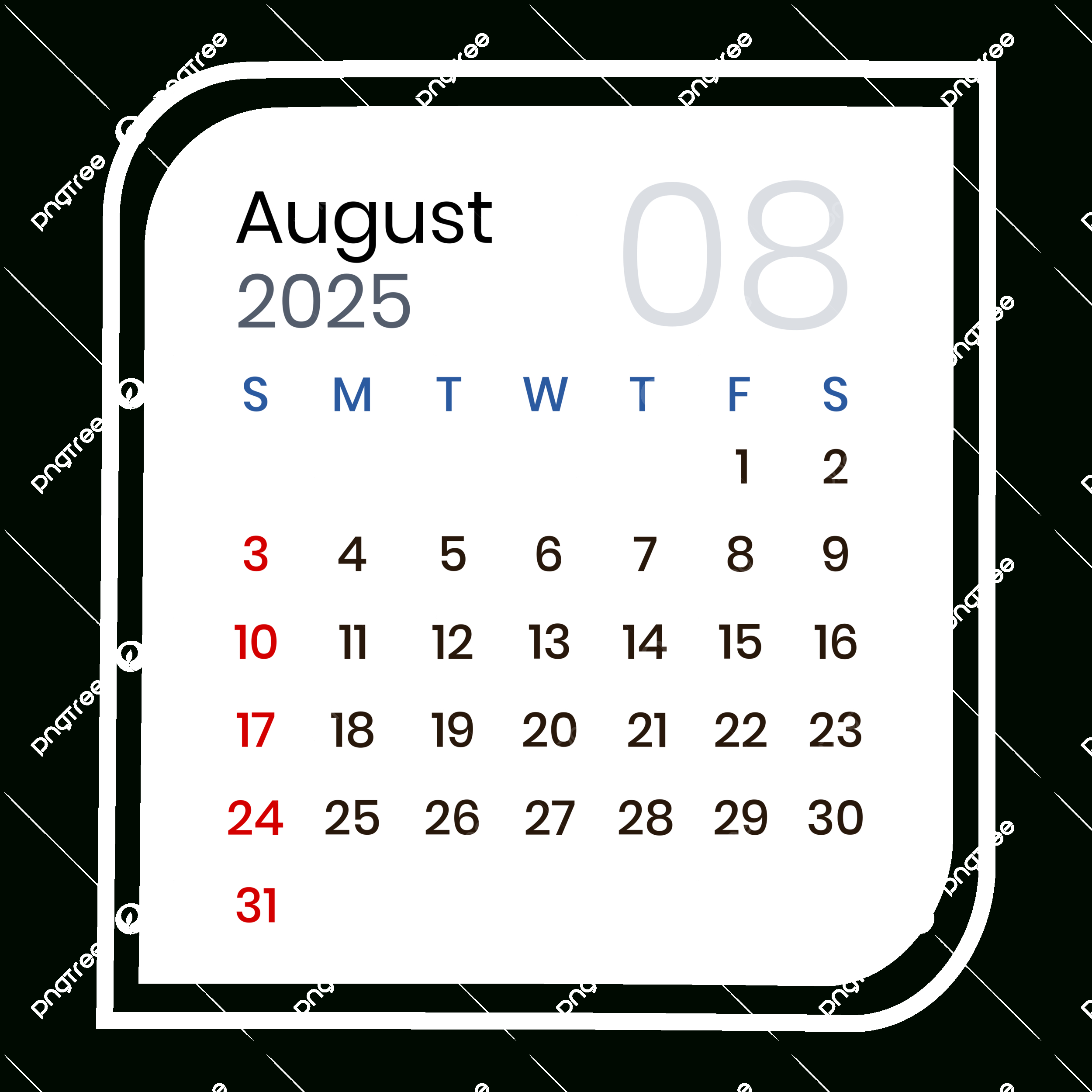 August 2025 Calendar Minimalist Vector, 2025, August Calendar pertaining to August 2025 Calendar Transparent Background