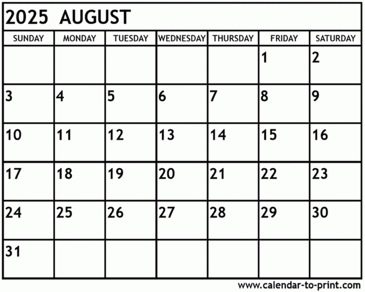 2025 Printable Calendar August