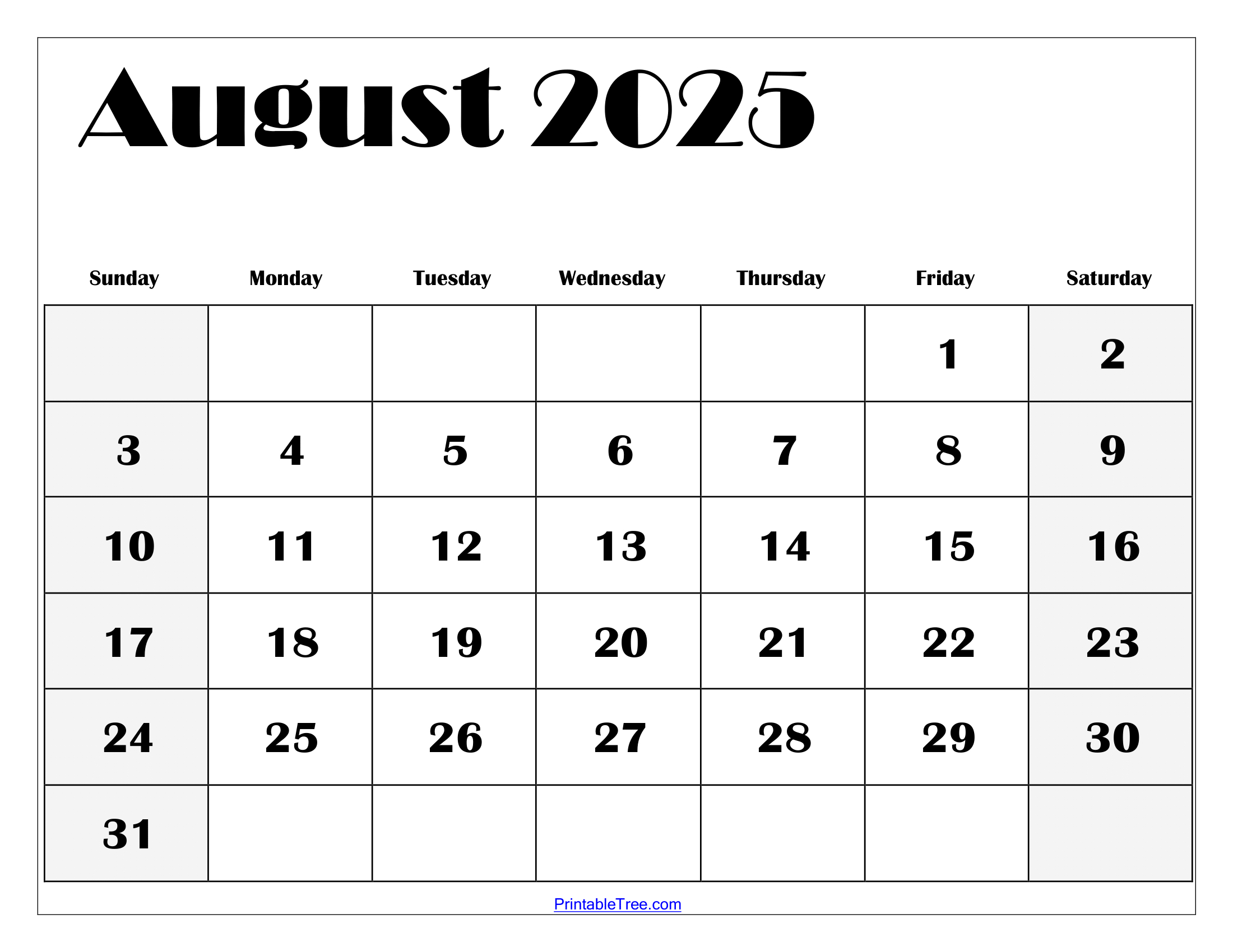 August 2025 Calendar Printable Pdf Template With Holidays in Free Printable August 2025 Monthly Calendar with Holidays