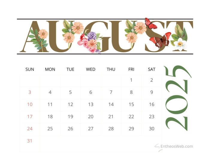 Free Printable Calendar August 2025 Word