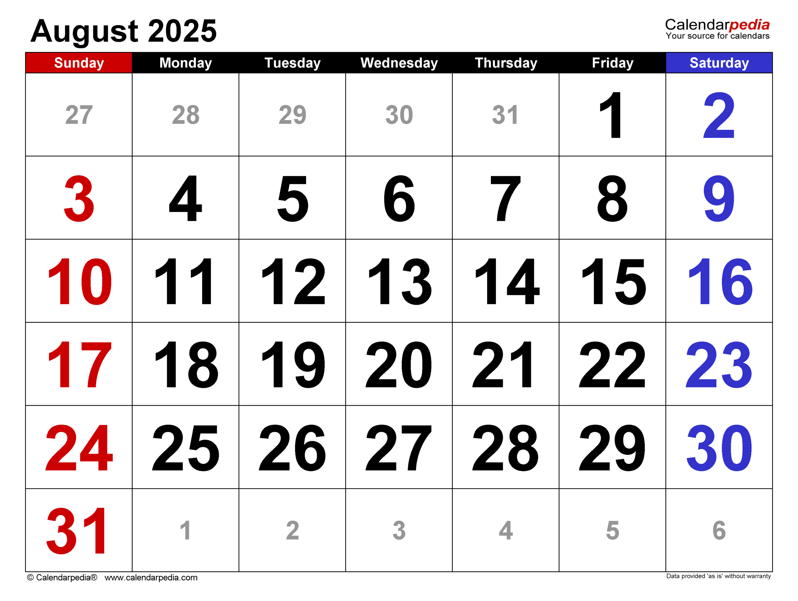 August 2025 Calendar | Templates For Pdf, Excel And Word in Calendar 2025 August Month