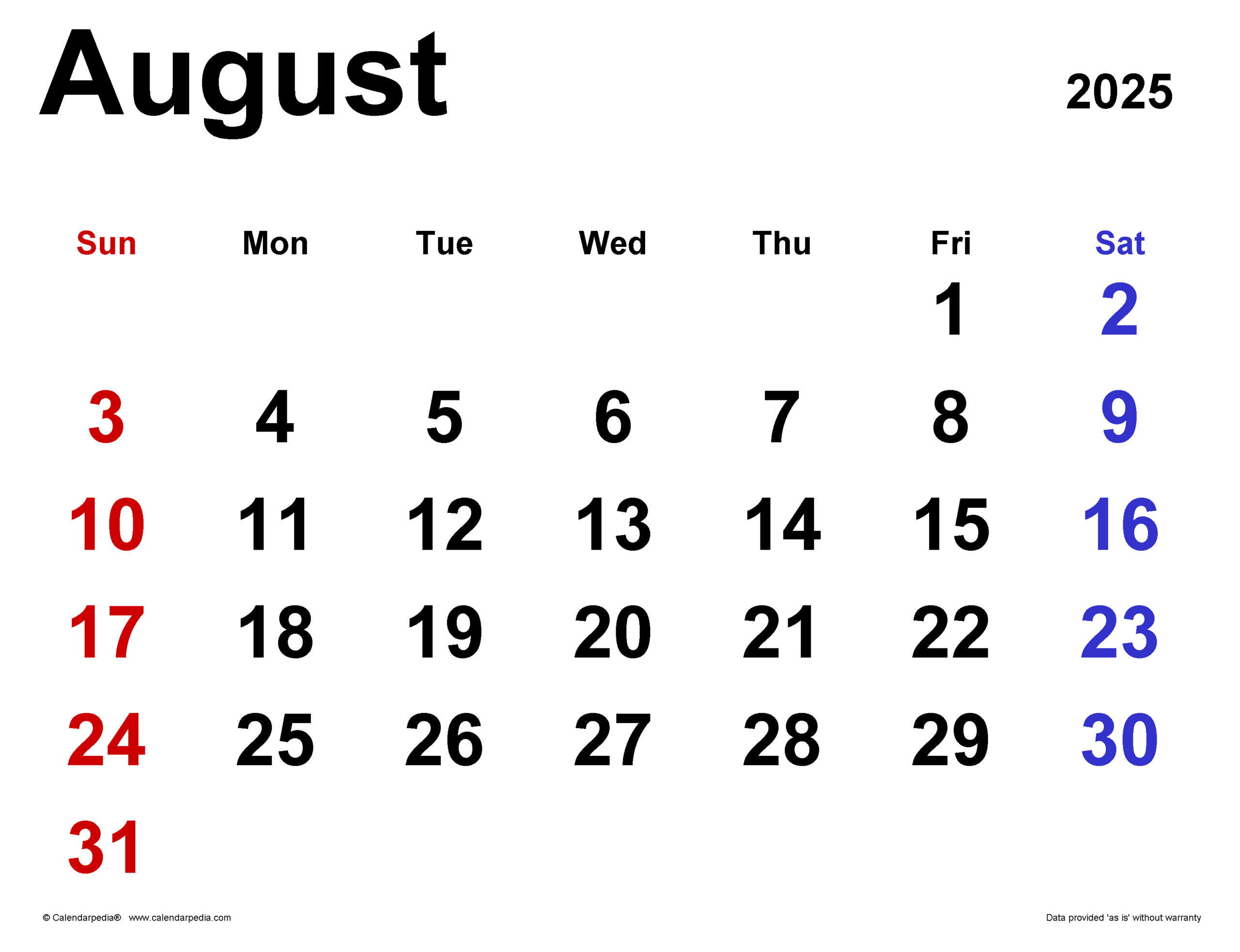 August 2025 Calendar | Templates For Pdf, Excel And Word throughout August 6 2025 Calendar