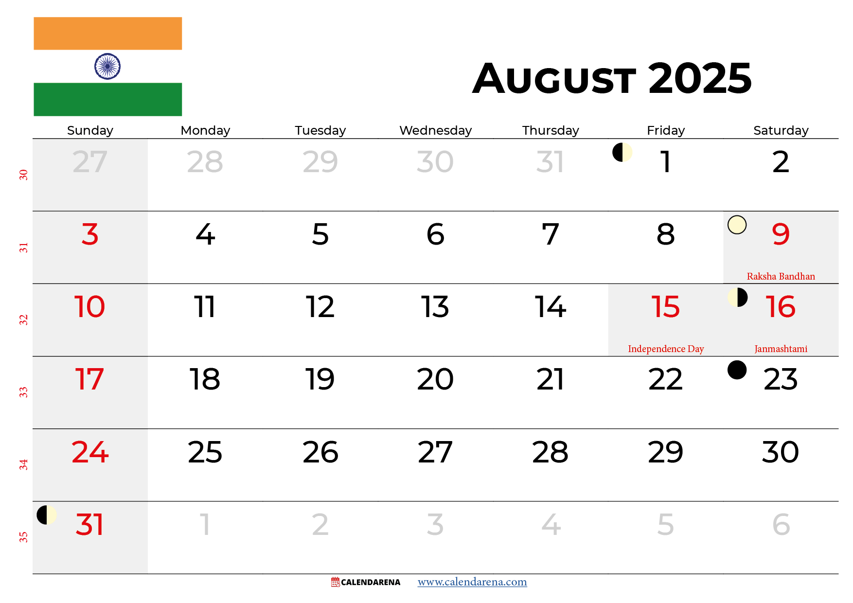August 2025 Calendar With Holidays India inside August 2025 Holidays Calendar