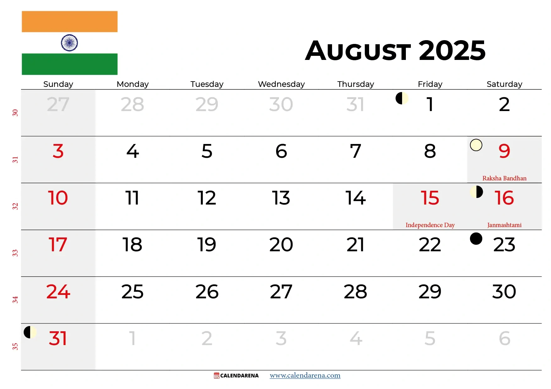 August 2025 Calendar With Holidays India intended for Holiday Calendar For August 2025