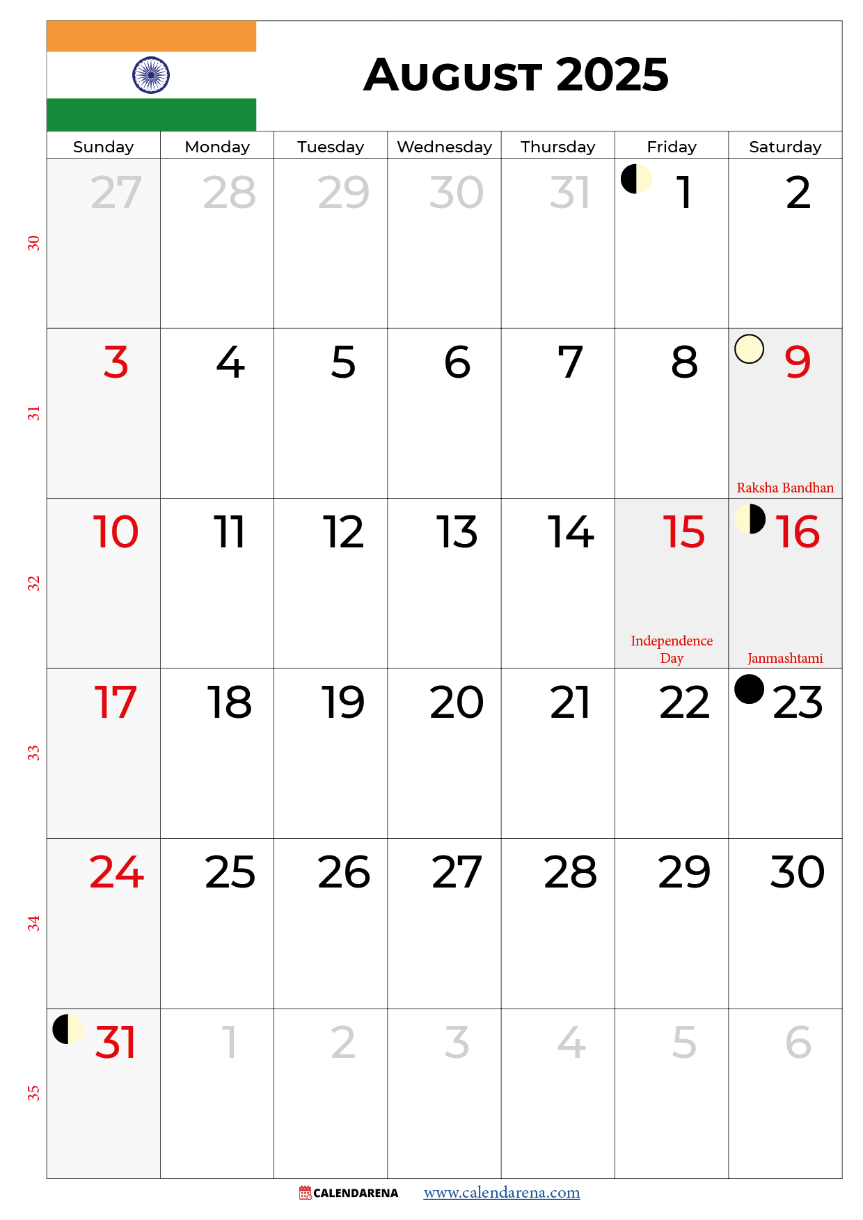 August 2025 Calendar With Holidays India intended for Show Calendar For August 2025