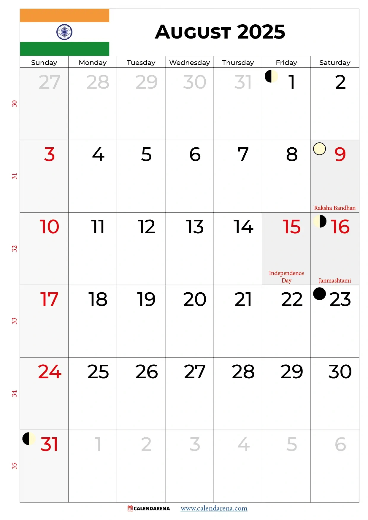 August 2025 Calendar With Holidays India throughout 2025 August Calendar Festival