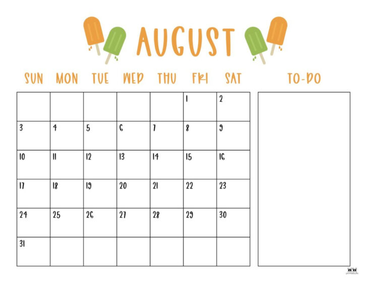 Show Me August Calendar 2025