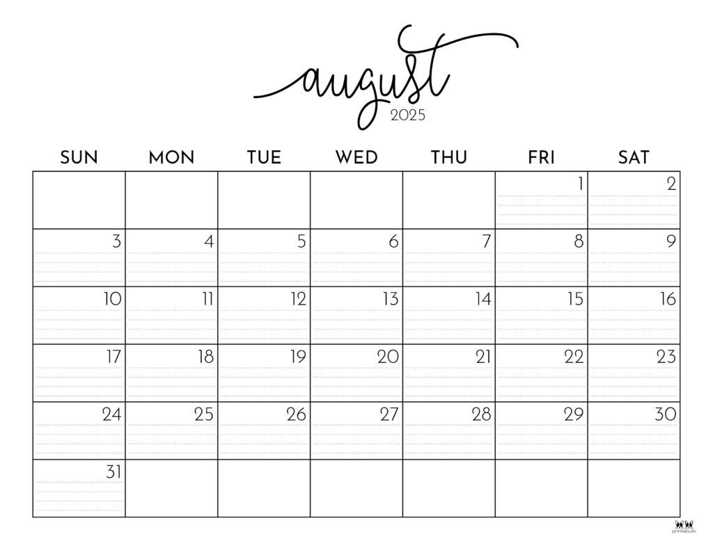 August 2025 Calendars - 107 Free Printables | Printabulls throughout August Calendar Of 2025