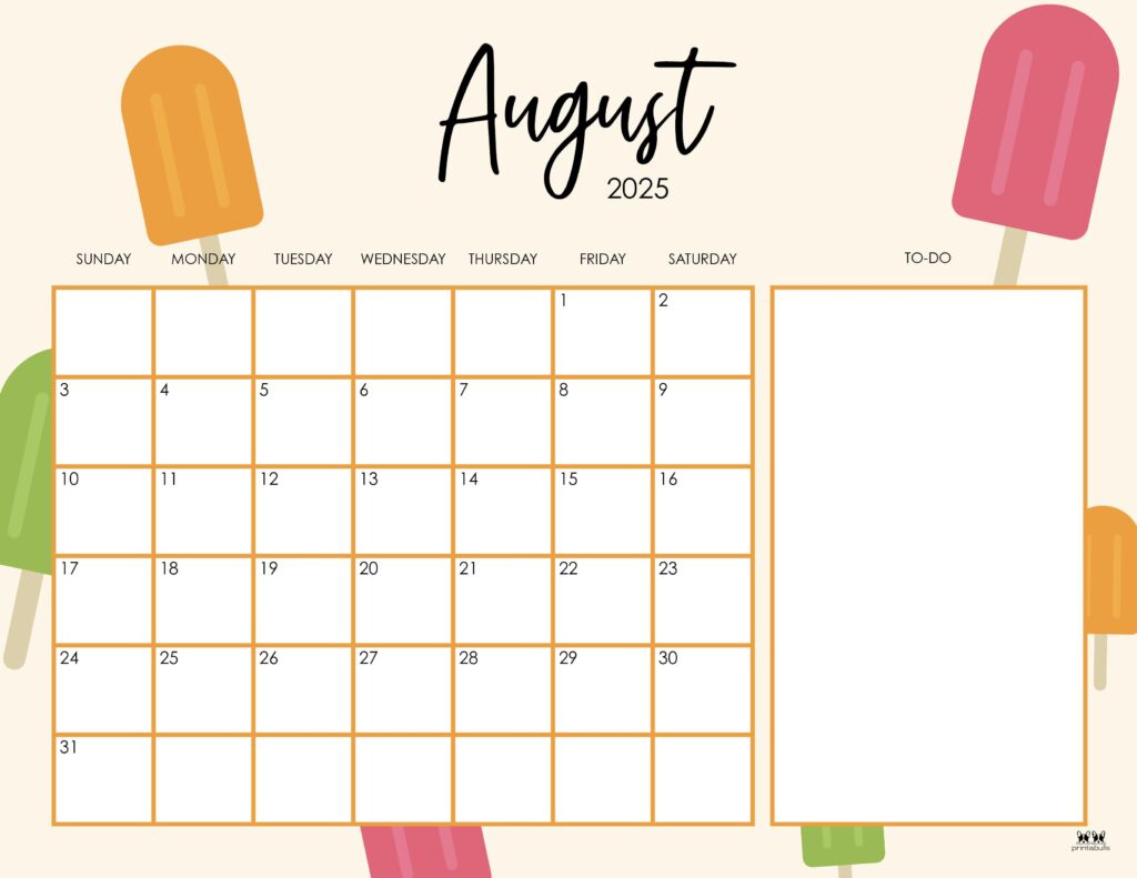 August 2025 Calendars - 107 Free Printables | Printabulls with August 2025 Calendar Printable Cute