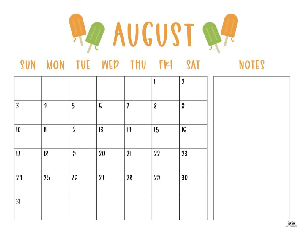 August 2025 Calendars - 107 Free Printables | Printabulls with August Theme 2025 Calendar Ideas