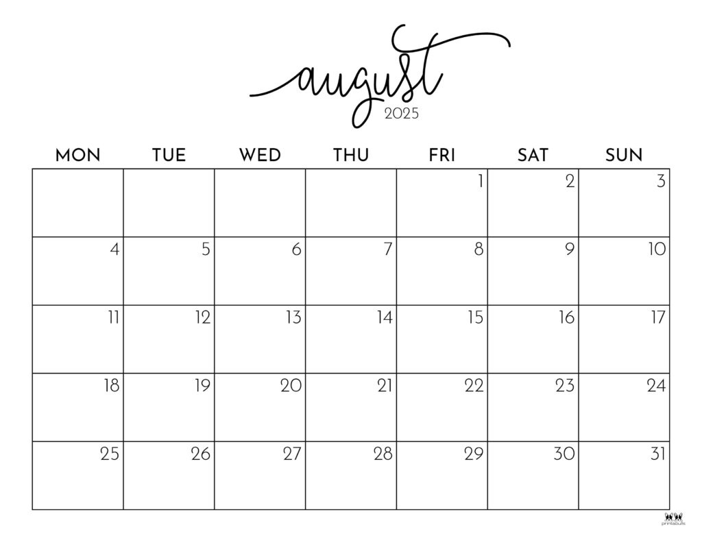 August 2025 Calendars - 107 Free Printables | Printabulls with regard to Month Of August Calendar 2025 Printable