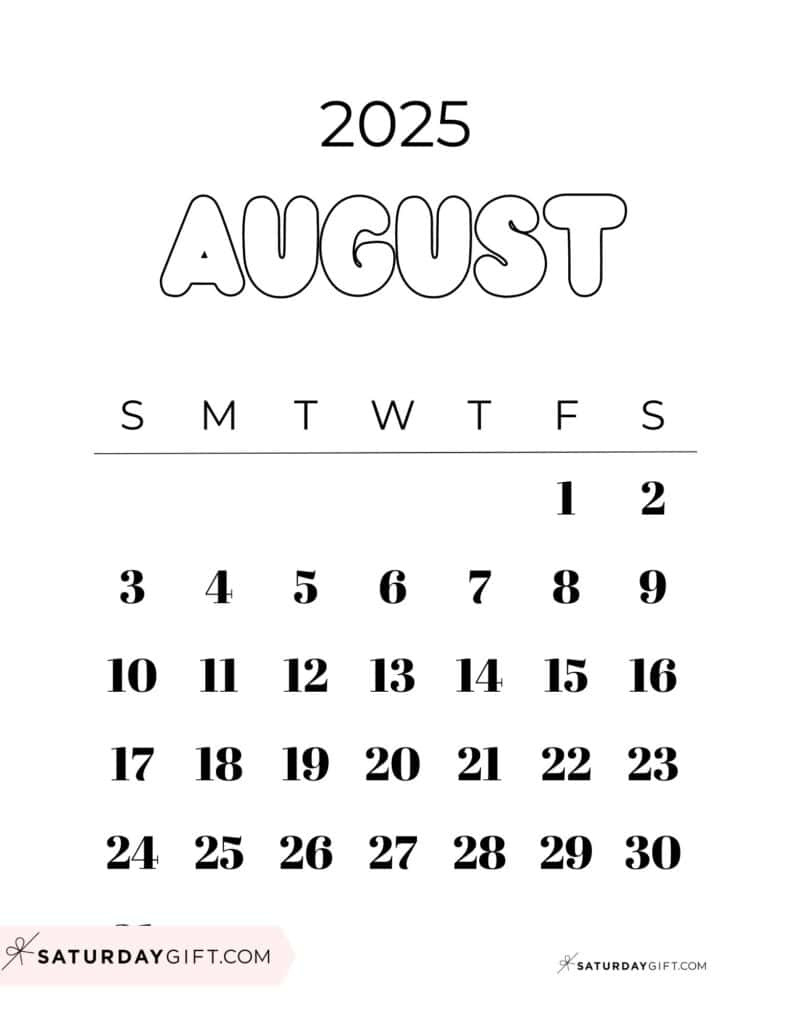 August 2025 Calendars - 23 Cute Free Printable Pdfs | Saturdaygift inside August 22 Calendar 2025