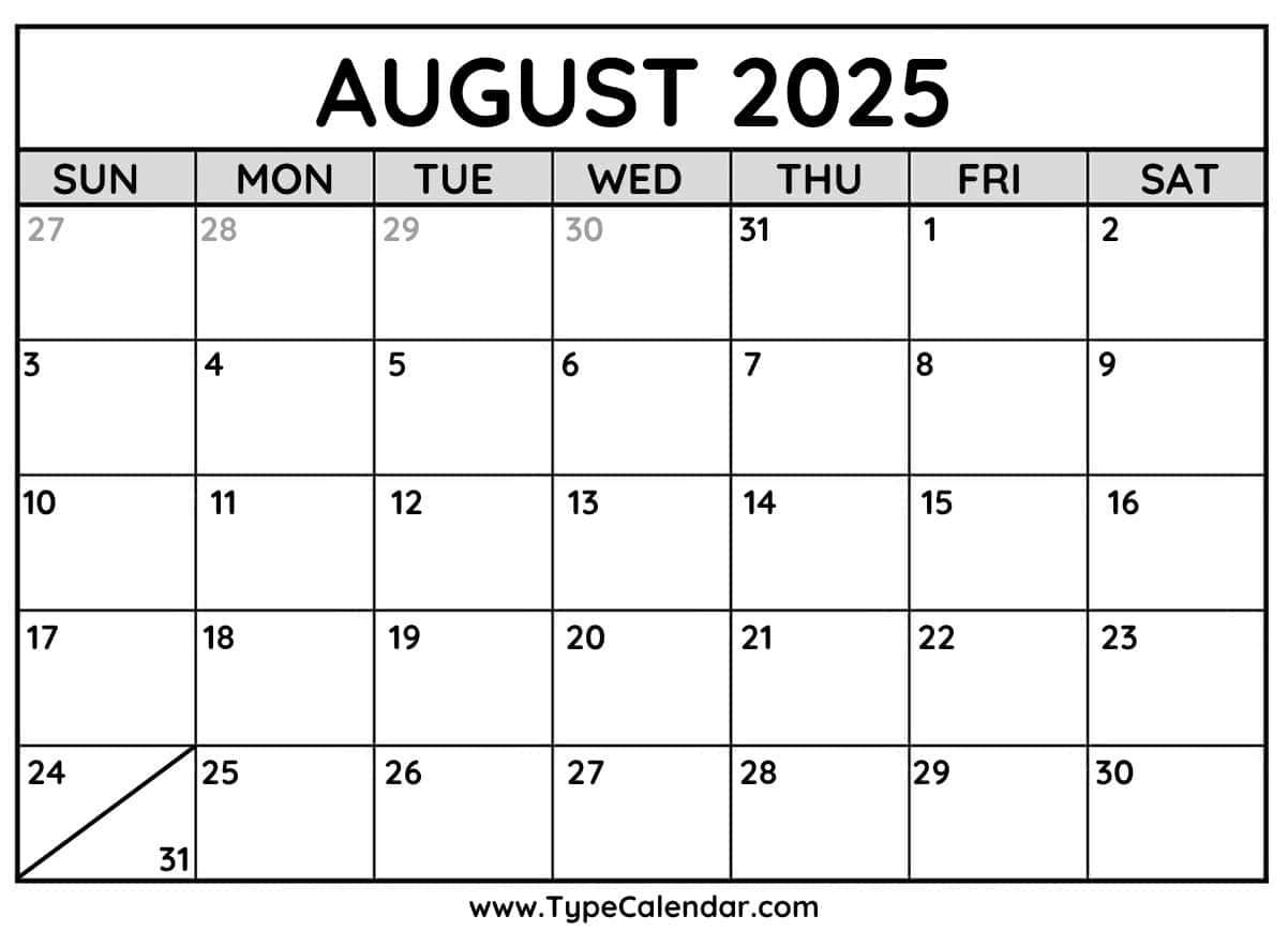 August 2025 Calendars - Free Printable Templates within August 2025 Calendar Typecalendar