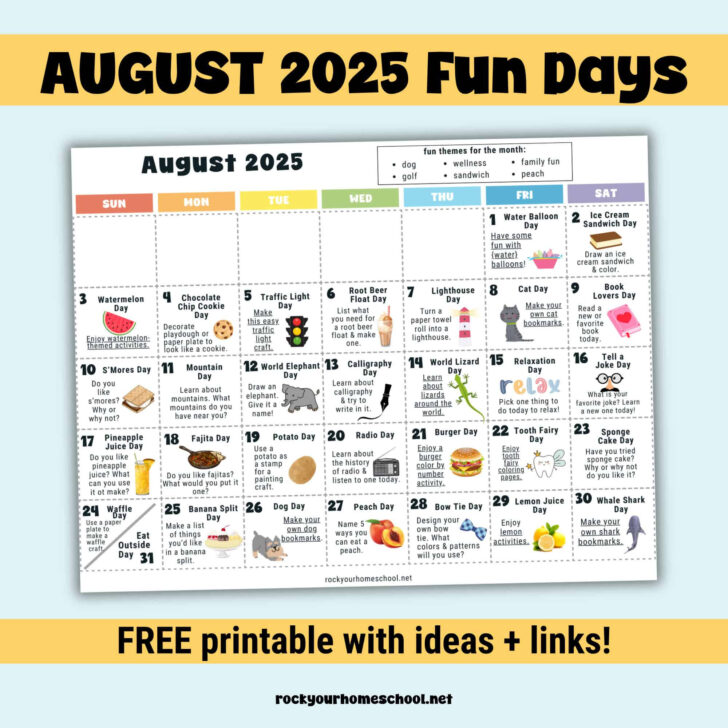 August 2025 National Days Calendar