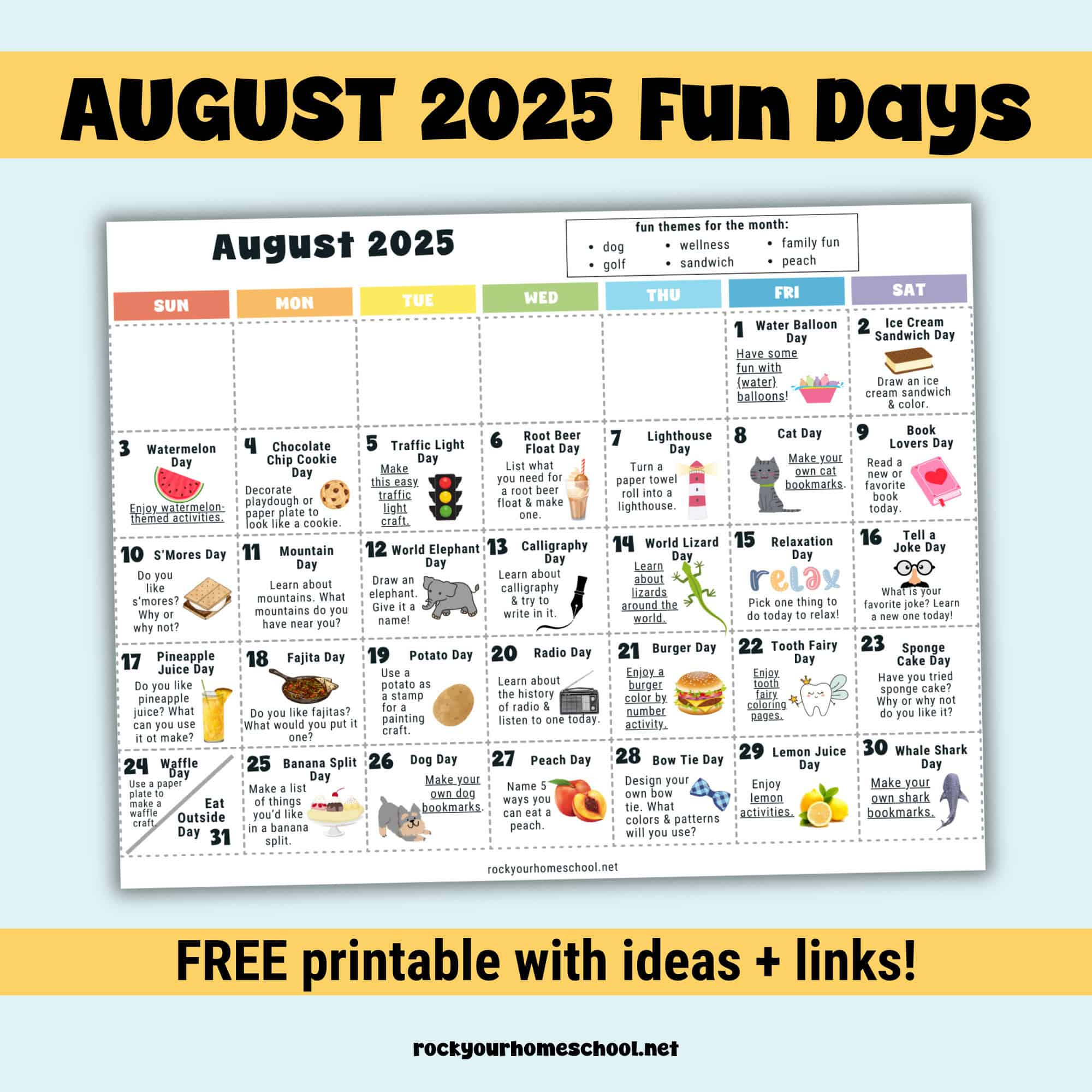 August 2025 Fun Days Calendar (Color) - Rock Your Homeschool within National Day Calendar August 2025