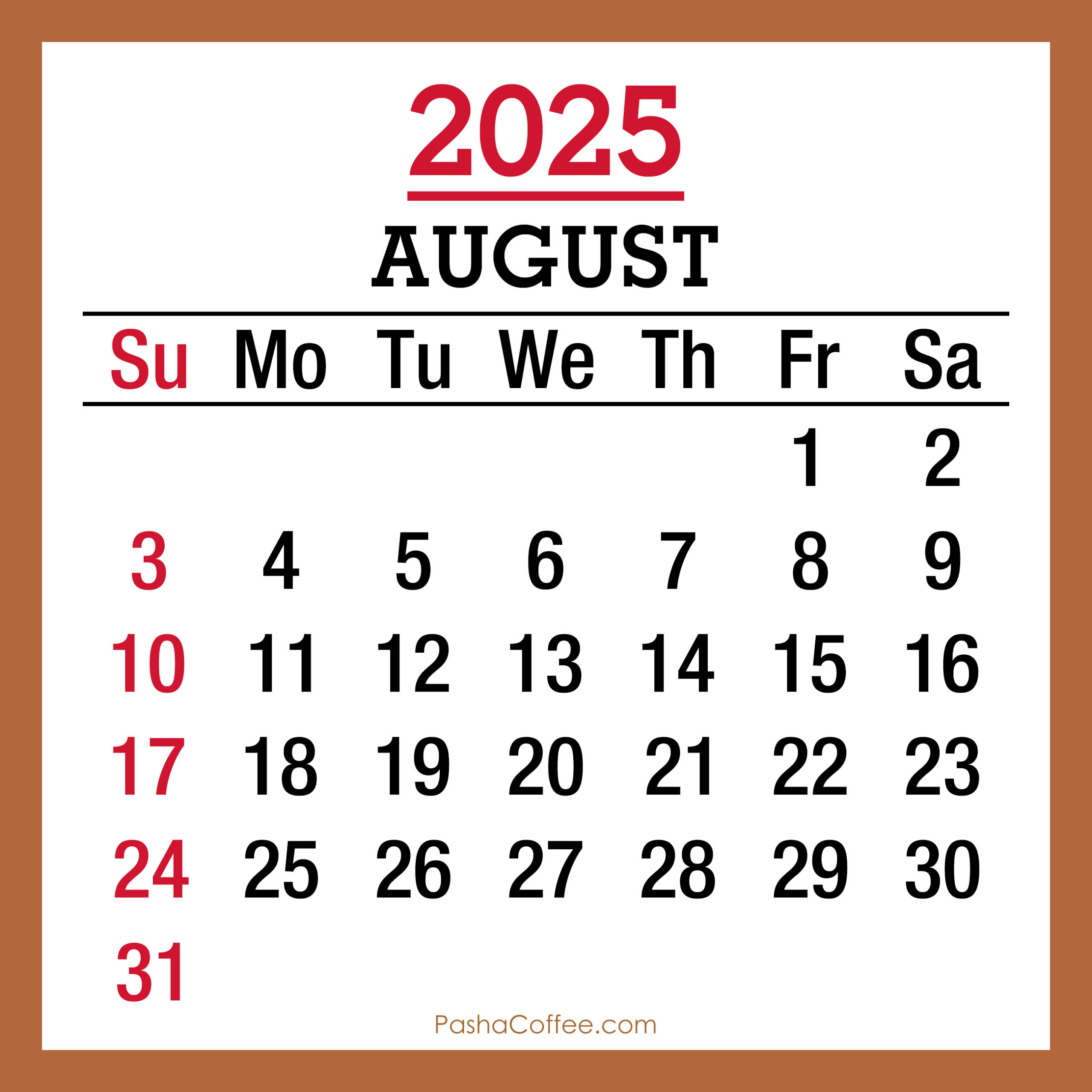 August 2025 Monthly Calendar With Holidays, Printable Free, Beige for August 31 2025 Calendar