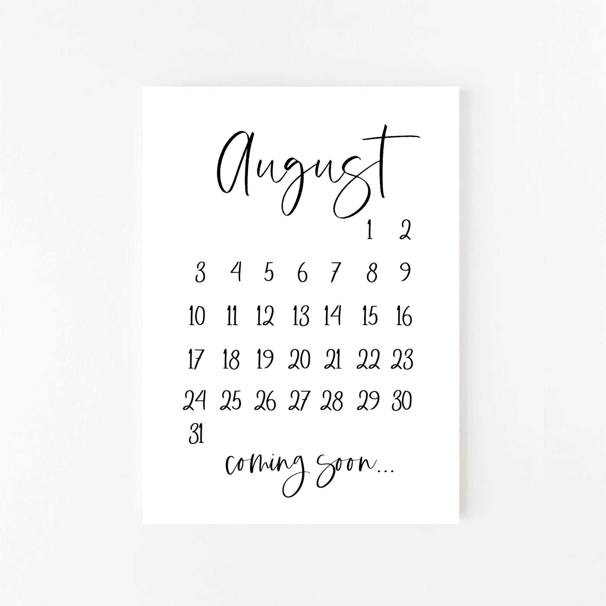 August 2025 Schwangerschaftsankündigung Printable | August with August 2025 Calendar Save the Date
