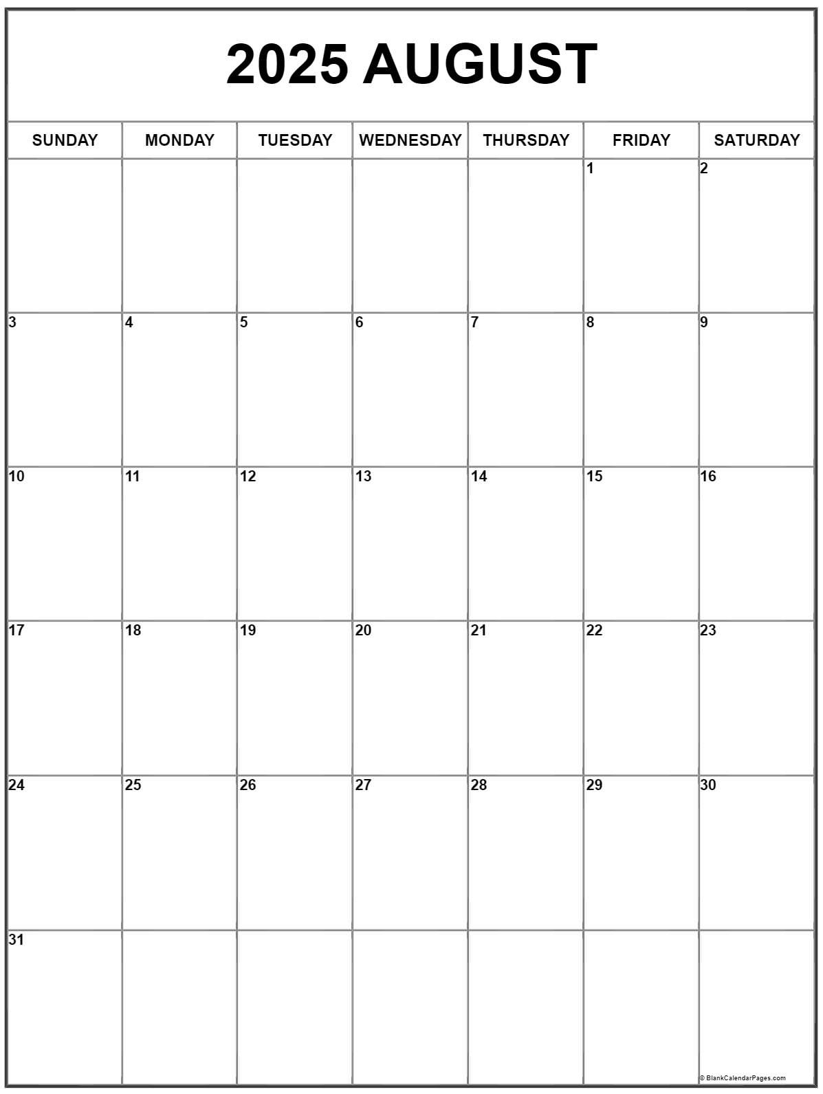 August 2025 Vertical Calendar | Portrait with regard to August Calendar For 2025