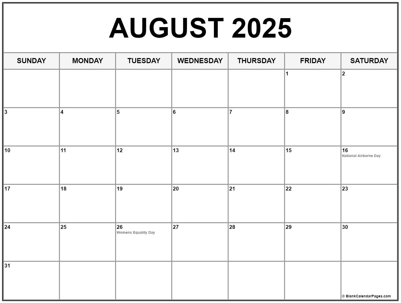 August 2025 With Holidays Calendar intended for Free Printable August 2025 Monthly Calendar with Holidays