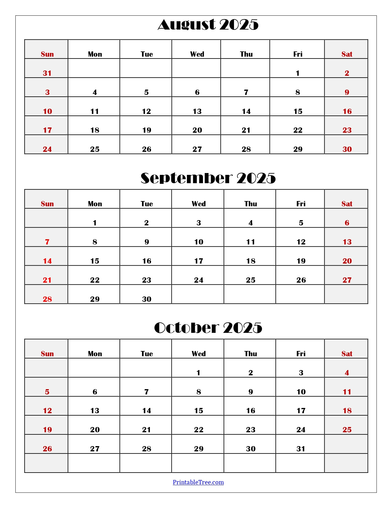 August To October 2025 Calendar Printable Pdf | Three Months Calendar throughout Calendar August September October 2025
