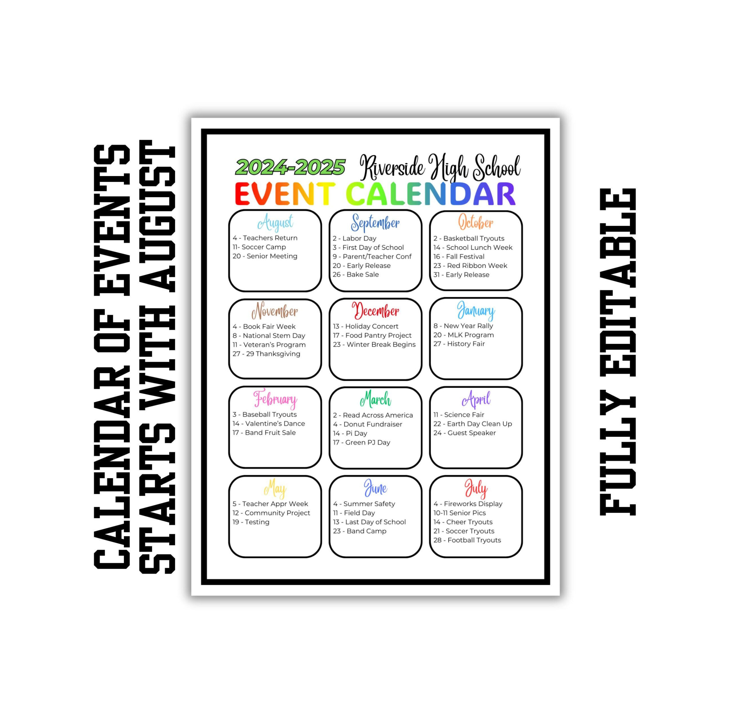 Calendar Of Events, Starts With August, Planner, Events Template with regard to Calendar of Events August 2025