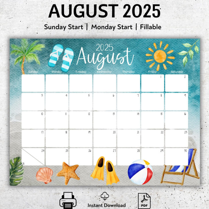 August 2025 Fillable Calendar